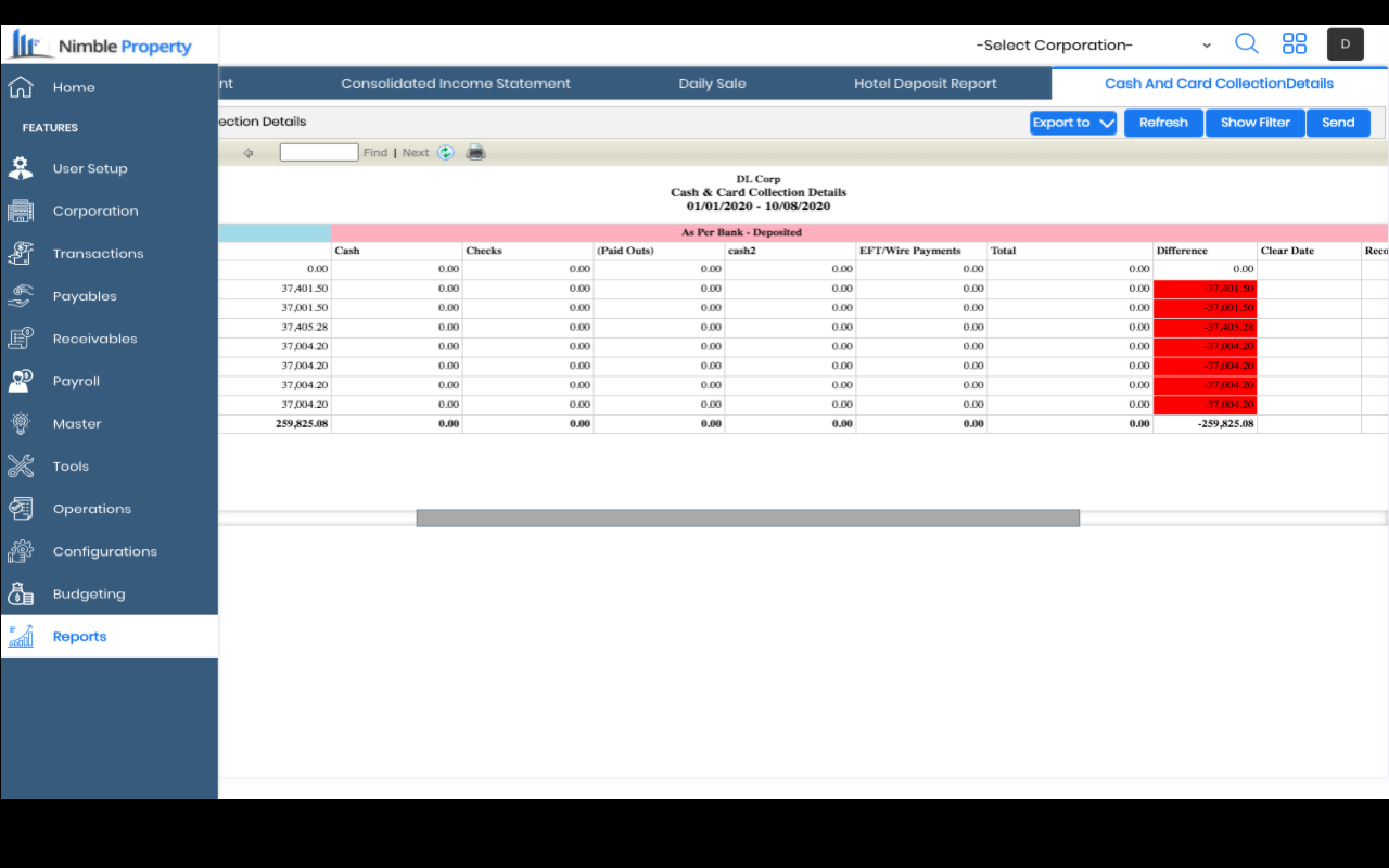 Cash and Card Collection Details Report